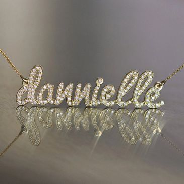 Custom Name Necklace Danielle in Script writing studded with Natural Diamonds in 14K Gold