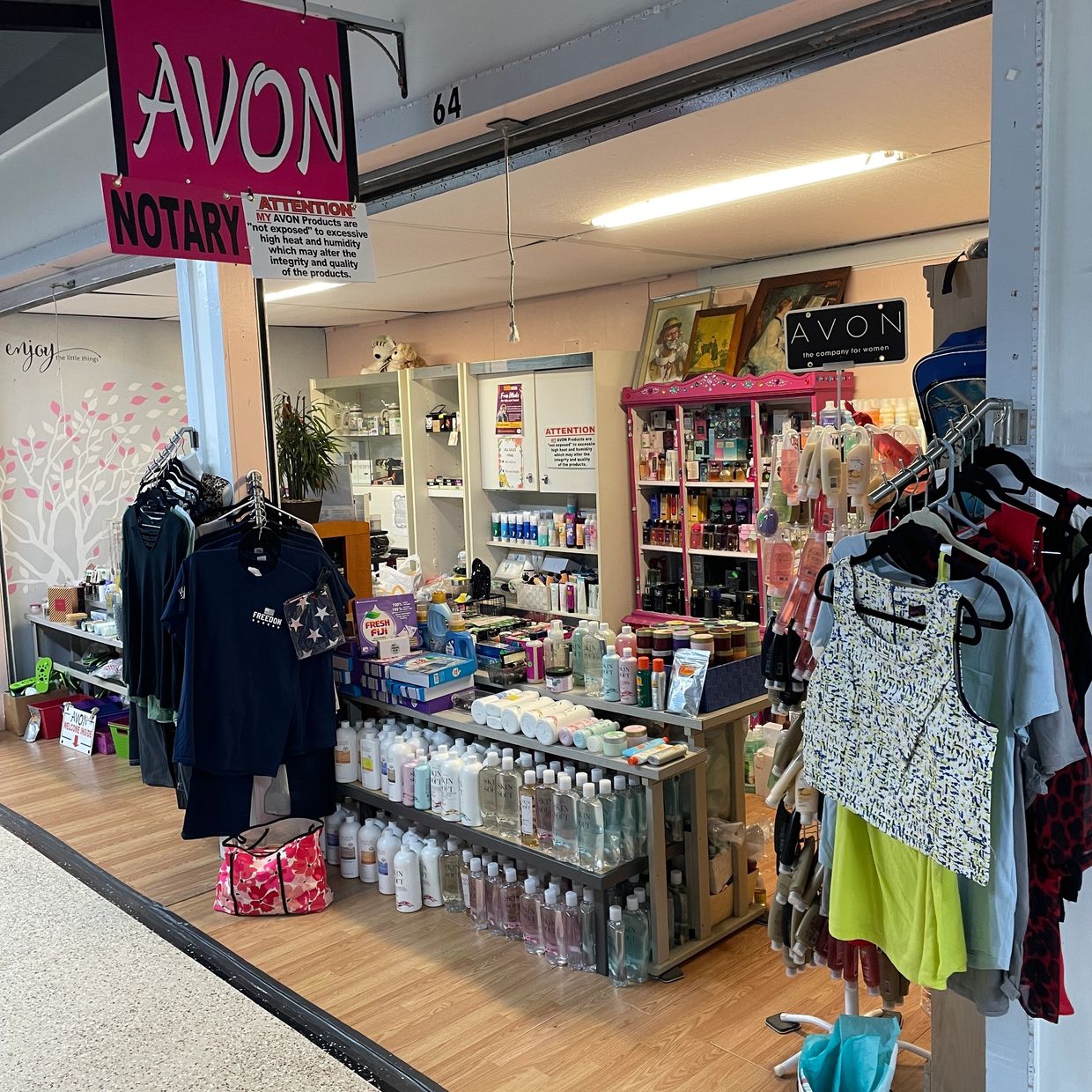 Makeup products and skincare creams organized by Avon collection.