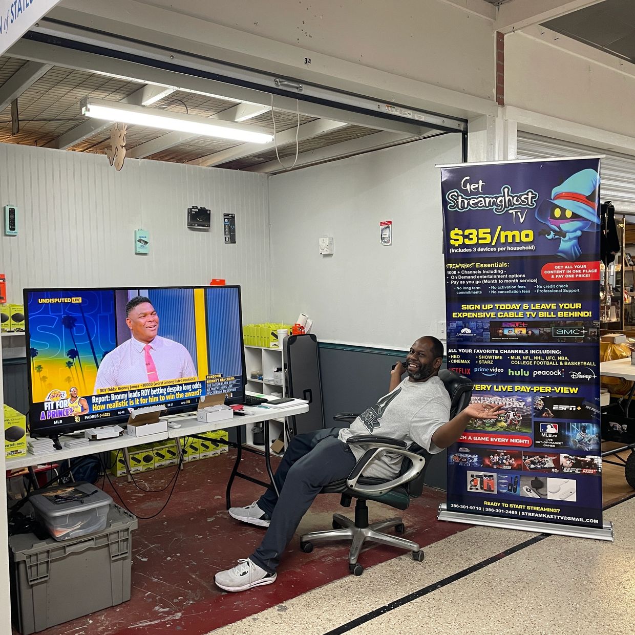 Banner promoting Streamkast TV’s video services at Corner Shops Mall.
