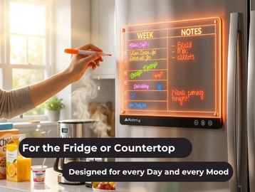 Digital fridge whiteboard with colorful weekly schedule and notes.