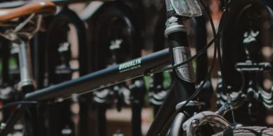 Close-up of a Brooklyn bicycle frame.