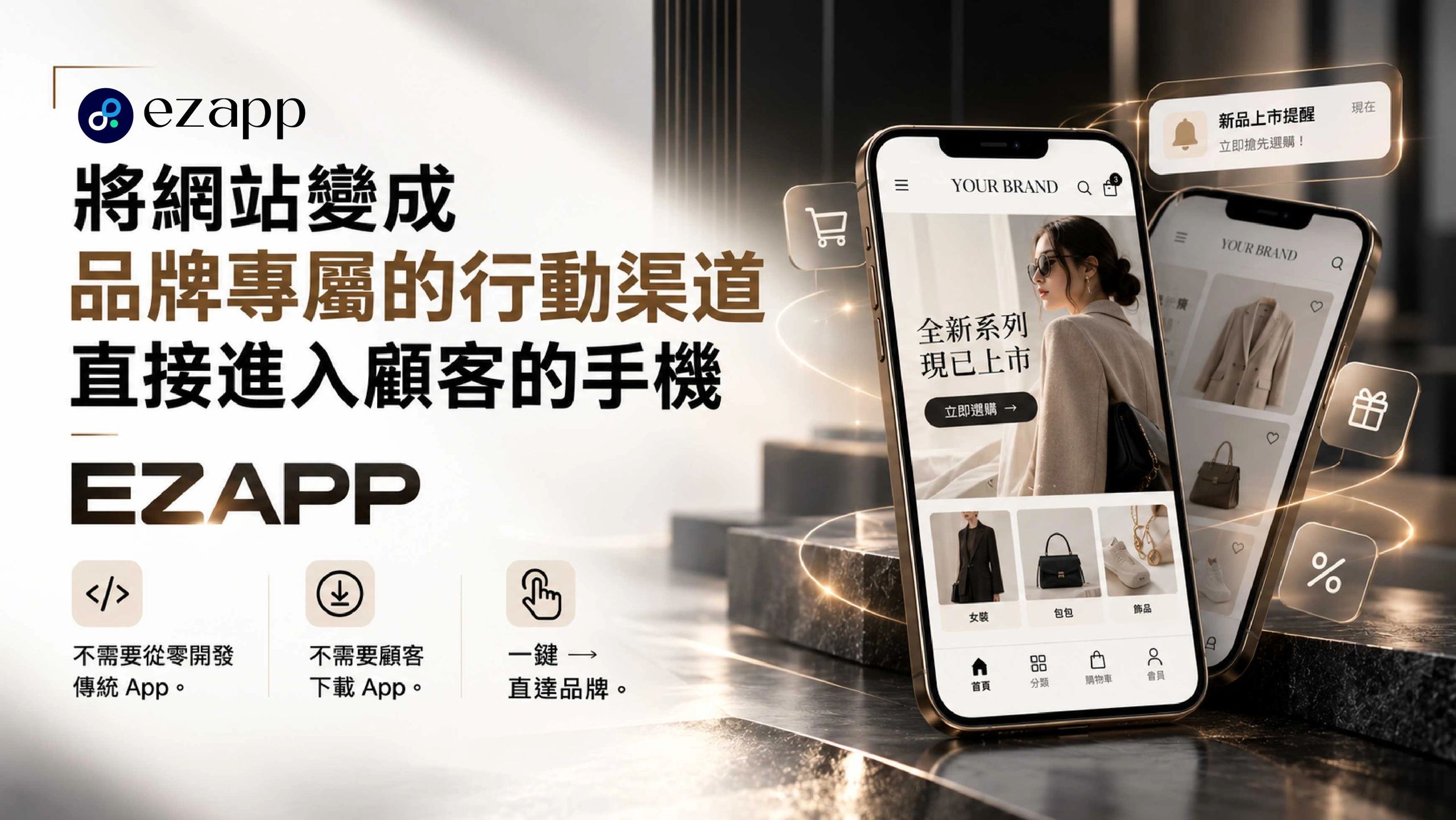 EZAPP將網站轉成專屬品牌行動渠道。