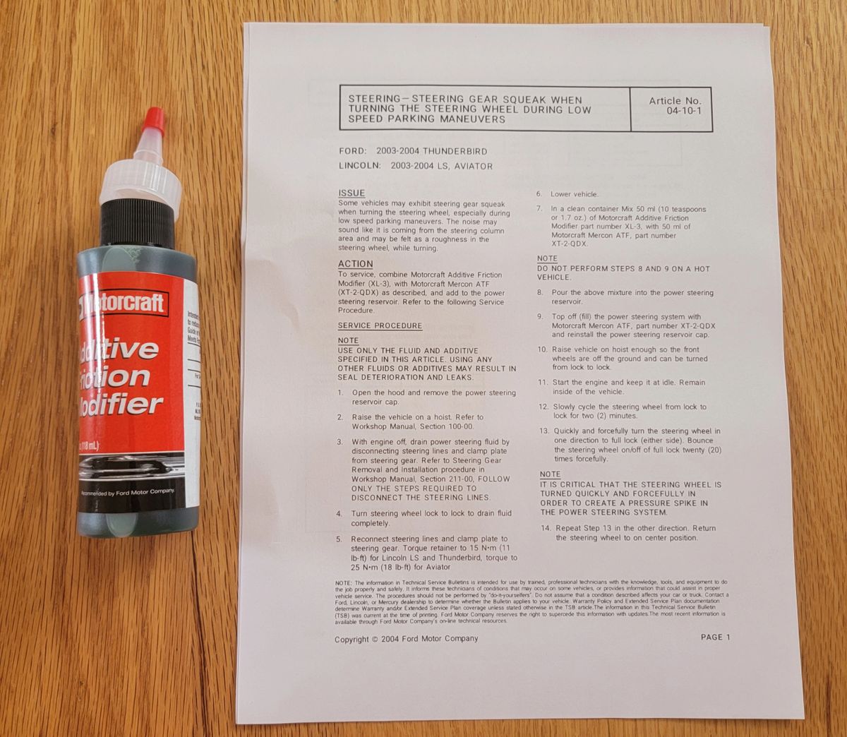 Power Steering Additive for low speed squeek