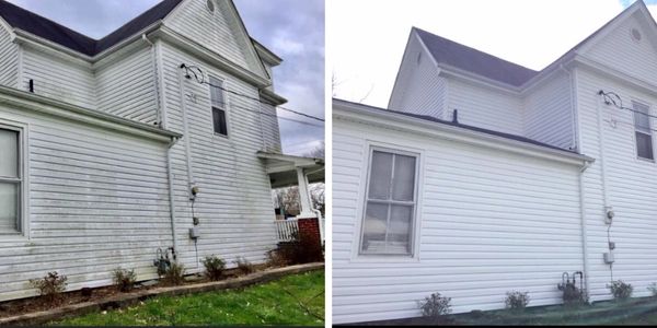 Before and after home pressure washing.