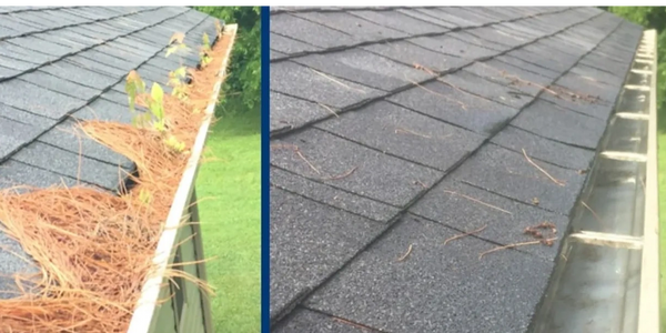 Before and after gutter cleaning