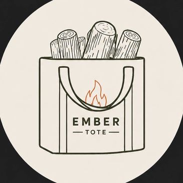 Logo of Ember Tote with firewood and flame design.