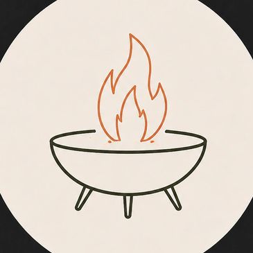 Simple line drawing of a fire burning in a bowl-shaped container.