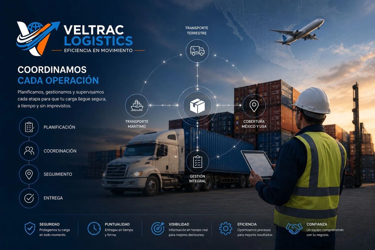 Logistics coordination with planning, tracking, and delivery for secure cargo in Mexico and the USA.