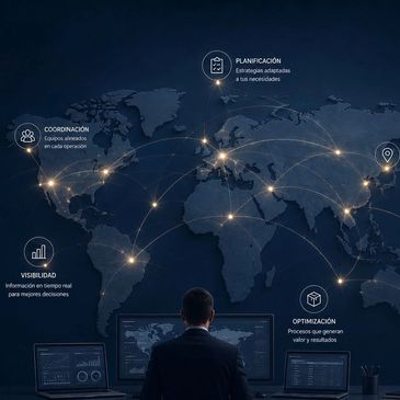 Man monitoring global logistics and operations on multiple screens.