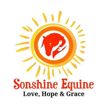 Logo with a horse silhouette inside a bright sun, symbolizing love, hope, and grace.