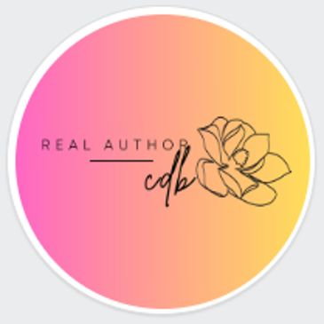 Logo with 'Real Author cdb' and flower illustration.