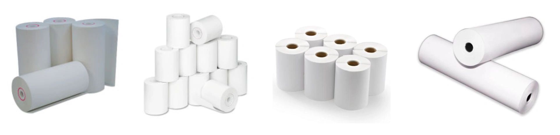 Various rolls of thermal paper in different quantities and arrangements.