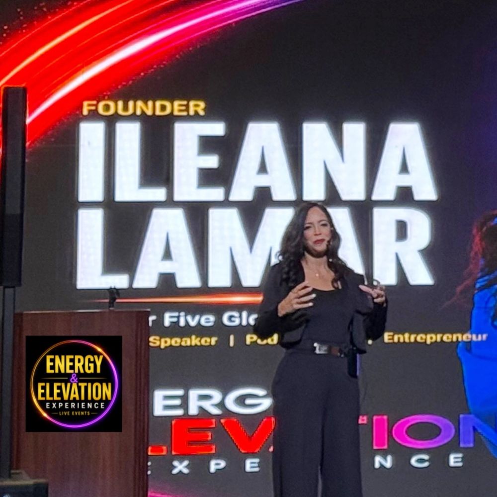 Leadership keynote speaker Ileana Lamar speaking on stage.