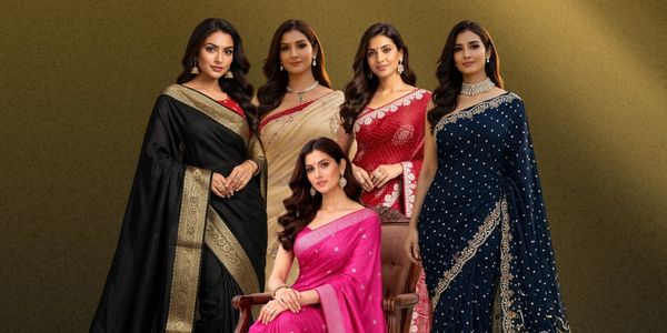 four women in designer silk sarees- bridal and festive collection by Latika Vastralaya, Gurugram