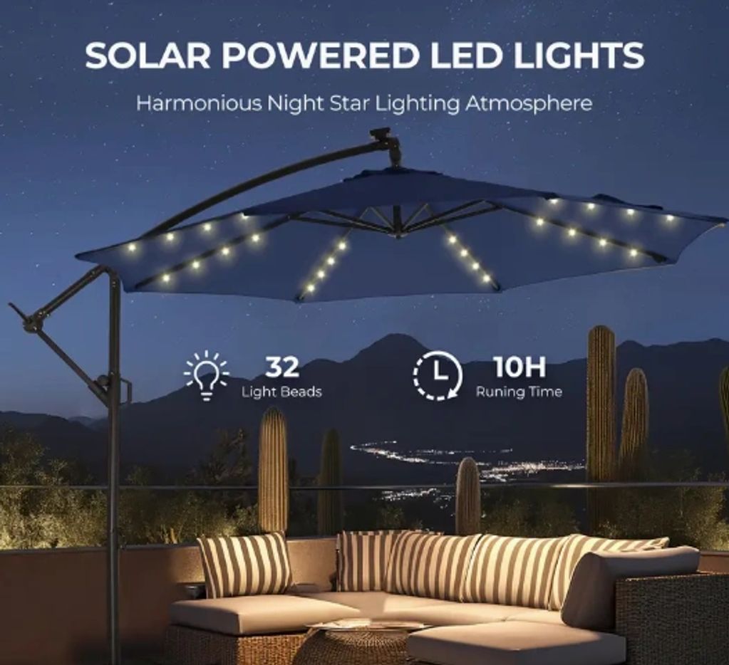 $99.90 -  [Solar Offset Patio Umbrella] 10ft Solar Lights Offset Cantilever Patio Umbrella