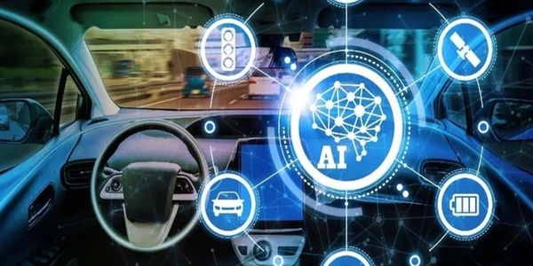 AI-driven autonomous car dashboard with digital interface and smart features.