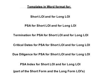 List of templates available in Word format for LOI and PSA.