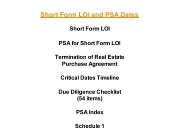List of real estate agreement components and checklists.