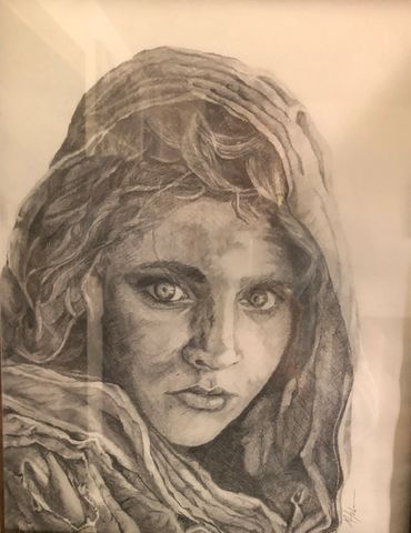 Pencil Study using the photograph Steve McCurry took in 1984 of Sharbat Gula, an Afghan girl