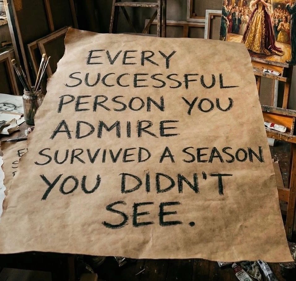 Inspirational message about unseen struggles behind success.