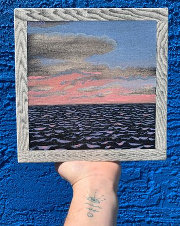 Jobi’s Ocean, graphite and oil on canvas, 9x9” 