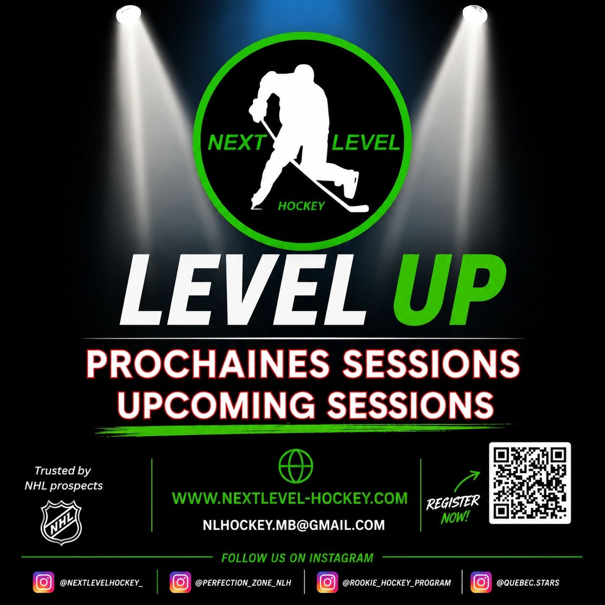Next Level Hockey announces upcoming sessions with NHL trust and registration info.