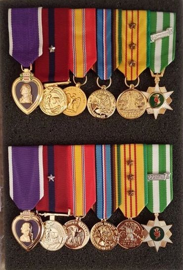before and after, miniature medals before and after, purple heart, Vietnam war, USMC enlisted, Marin