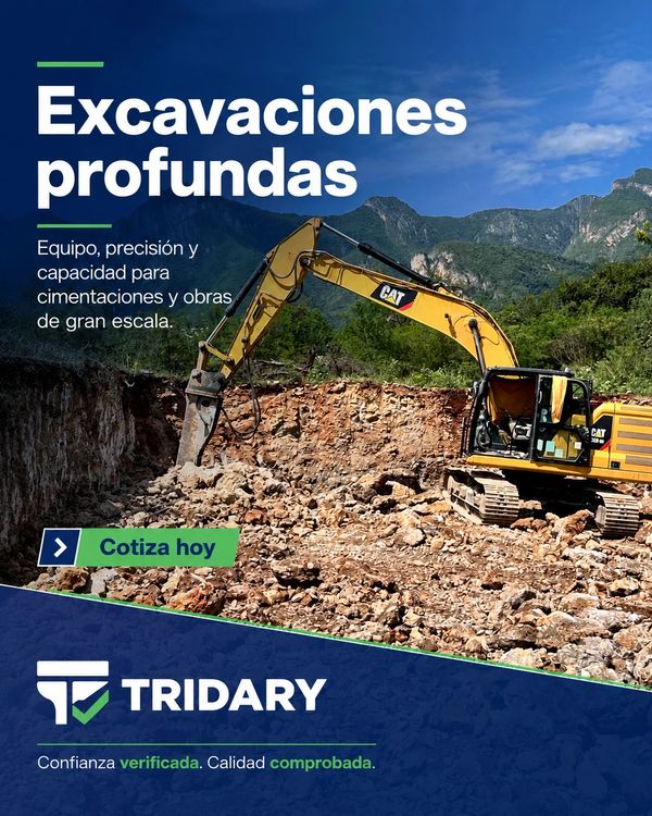Excavadora CAT realizando excavaciones profundas en terreno rocoso para obras de gran escala.