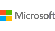 Microsoft logo with colorful window icon and company name.
