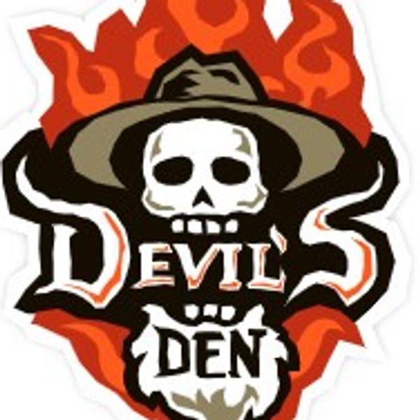Devil's Den logo with skull and flames.