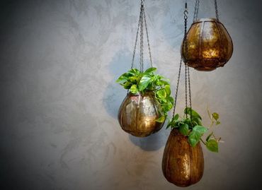 Handcrafted Gold Leaf Boho Hanging Baskets 