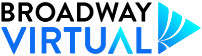 Logo with the word VIRTUAL and a triangular design.