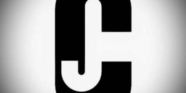 Black and white abstract design resembling the letters J and C.