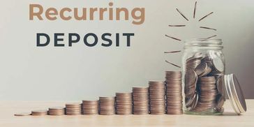 Stacked coins growing into a jar labeled 'Recurring Deposit'.