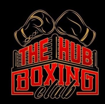Logo of The Hub Boxing Club with two boxing gloves.
