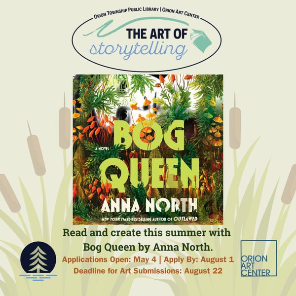 Promotional poster for summer storytelling event featuring 'Bog Queen' by Anna North.