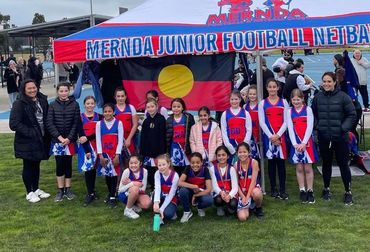 Mernda Netball Club in front of Team Marquee. 