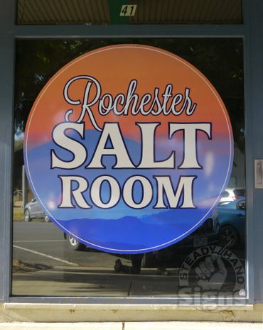 Digitally printed window graphics for the Rochester Salt Room in Mackay St.