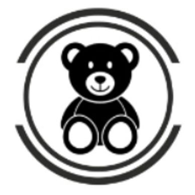 Black teddy bear icon inside a circular frame.