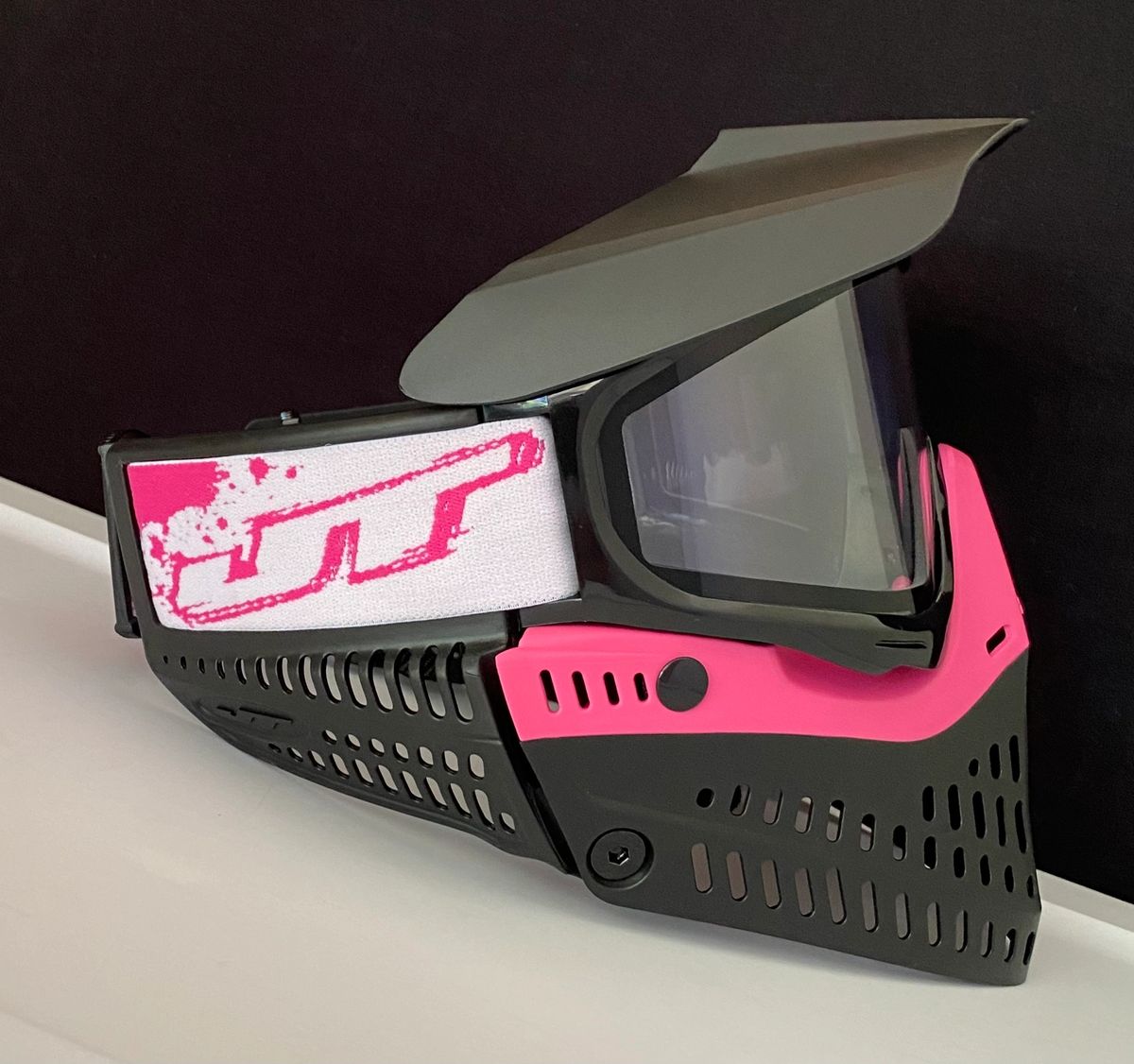 NEW JT Proflex Pink Black Bottom & White Racing Strap Paintball Mask Goggle