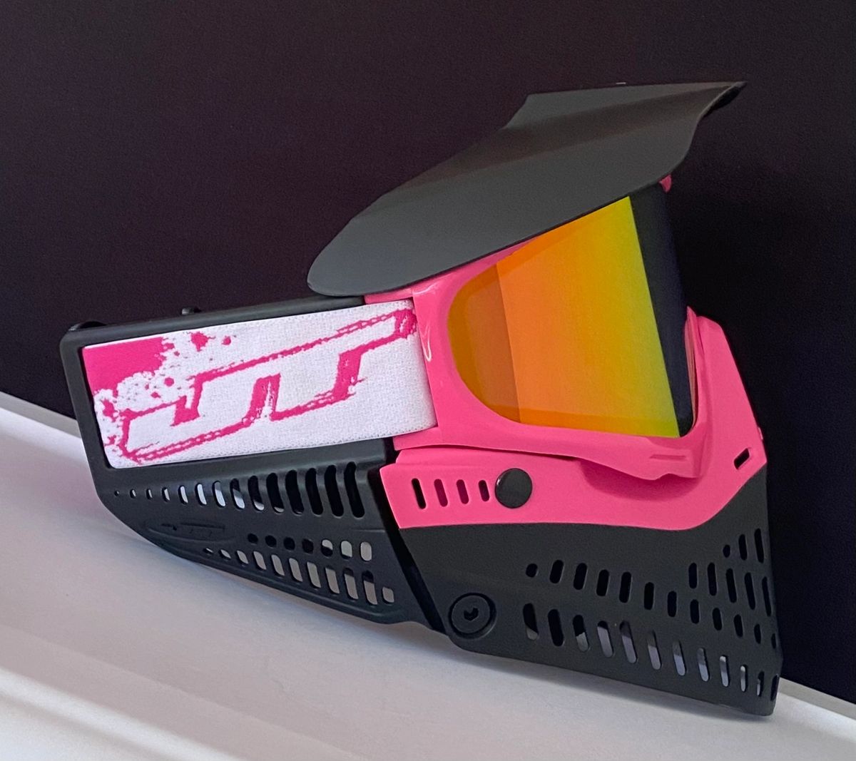 Custom White Pink Black JT Proflex Paintball Mask Goggle w/ Lava Thermal  Lens - KM Strap