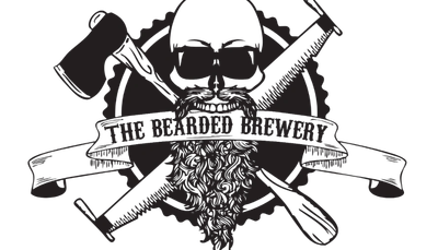 Black and white logo featuring a bearded man with crossed tools and a banner.