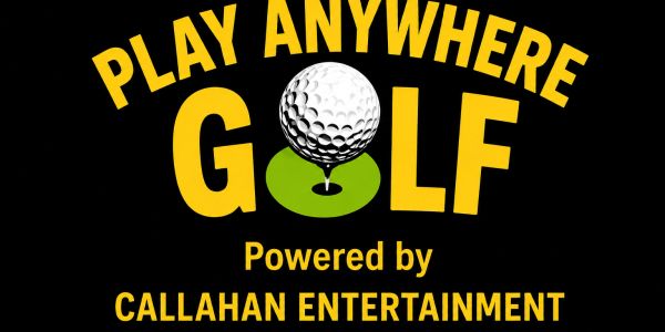 Play Anywhere Golf logo with a golf ball and tee.