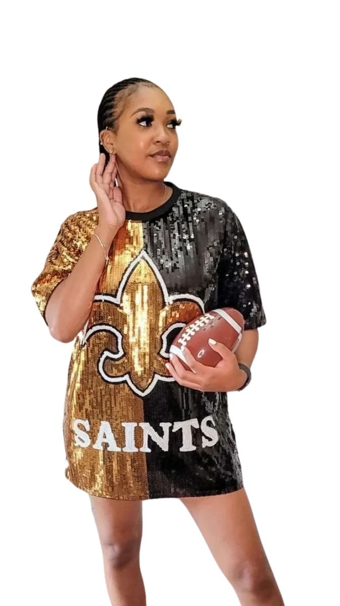 New Orleans Saints White and Gold Sequin Jersey Party Dress