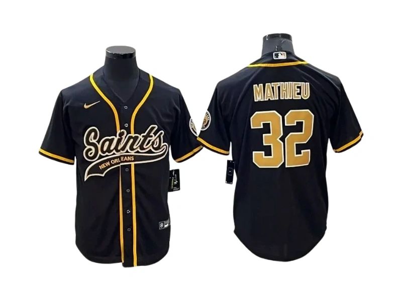 New Orleans Saints Tyrann Mathieu 'Black Vapor' Stitched Baseball Jersey