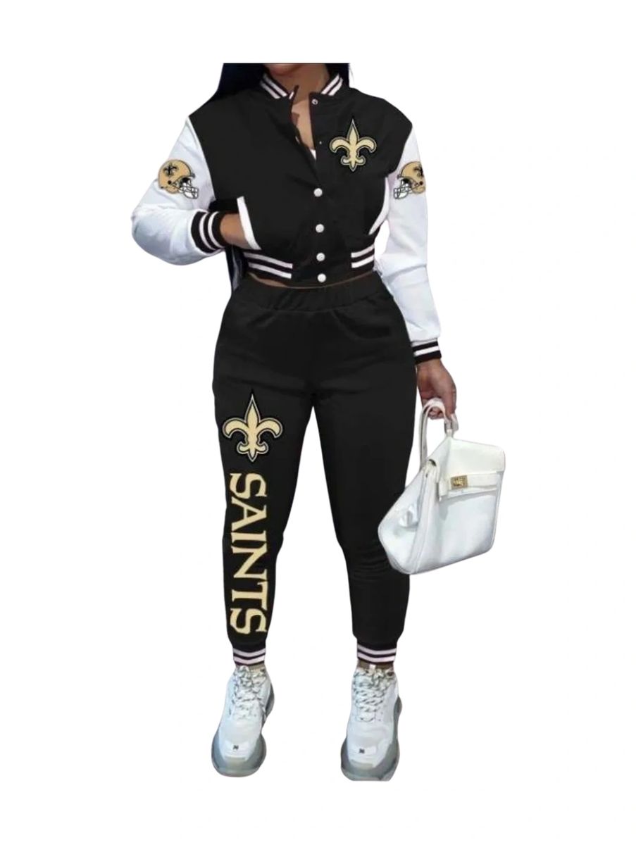 New Orleans Saints Womens Varsity Jacket Dress Basic Button Jacket Casual  Coat