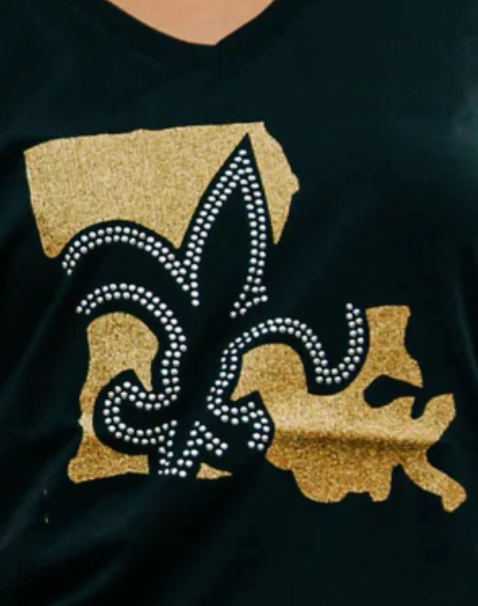 New Orleans Saints Fleur De Lis Wings Rhinestone Bling Fitted 