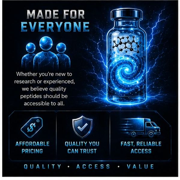 Quality peptides accessible to all with affordable pricing, trusted quality, and fast reliable access.