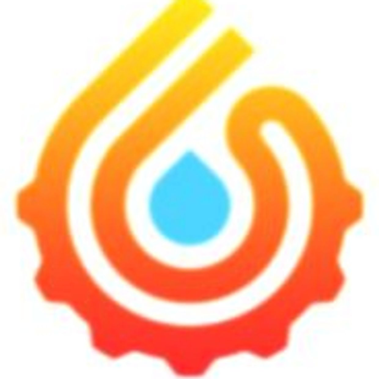 A colorful gear with a blue water droplet in the center.
