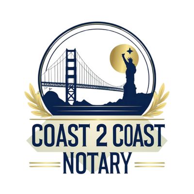 Logo featuring Golden Gate Bridge and Statue of Liberty for Coast 2 Coast Notary.